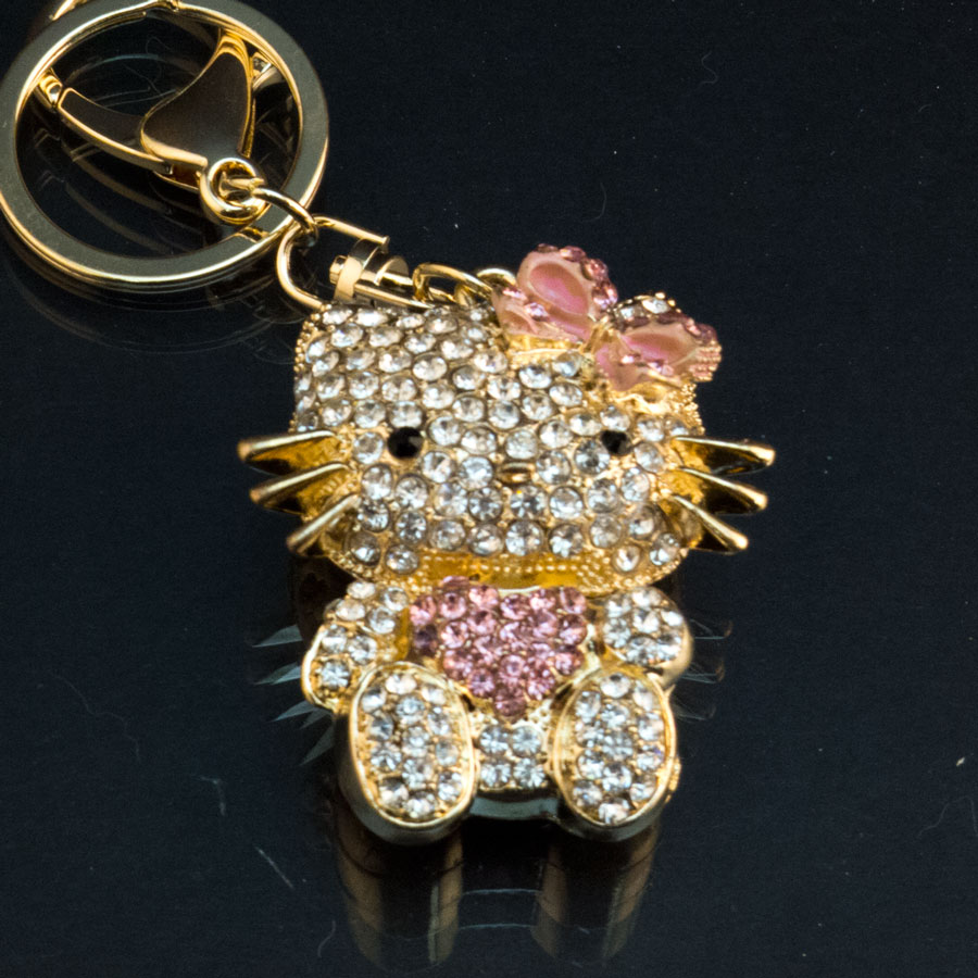 White and Pink Hello Kitty Rhinestone Crystal Charm Purse Key Chain eBay